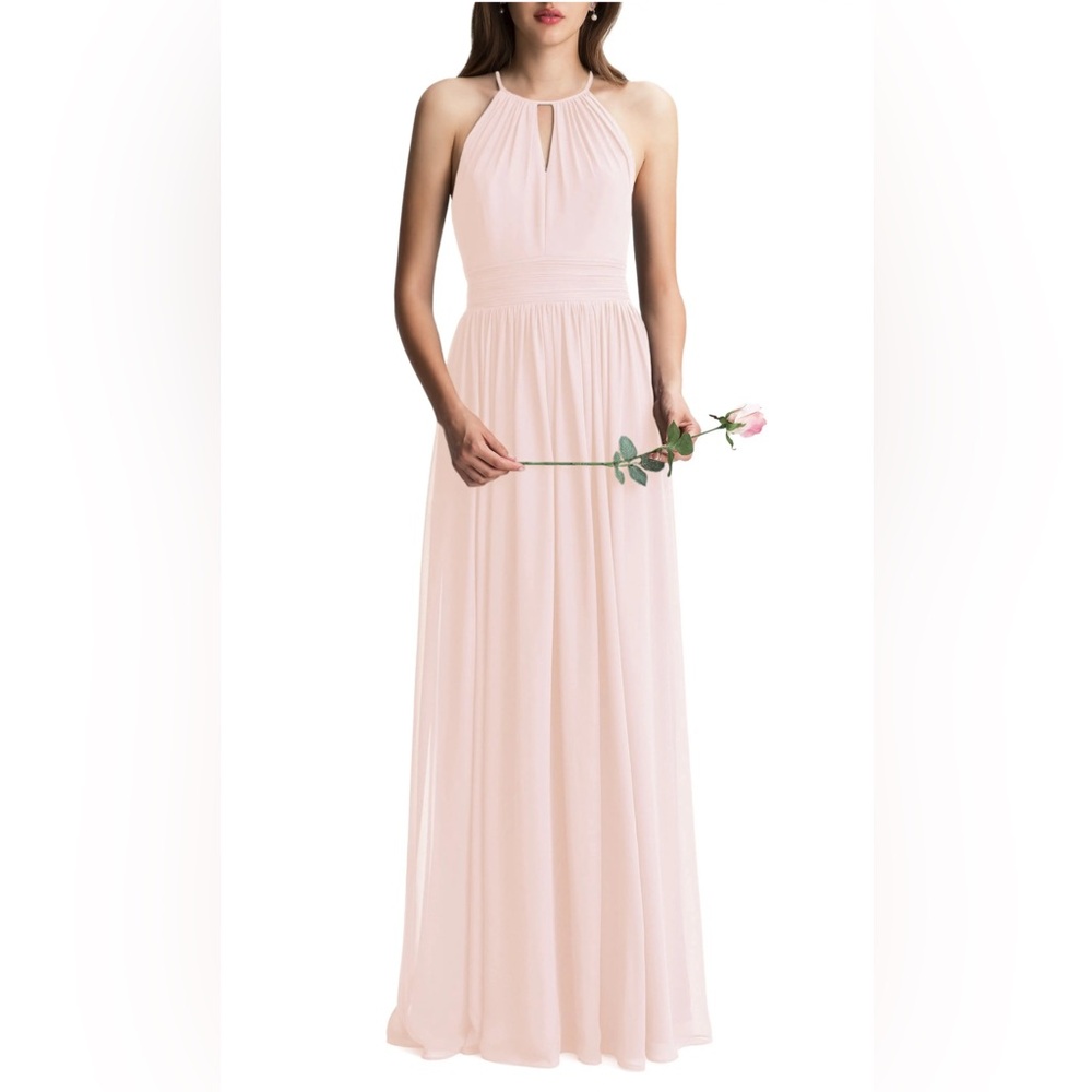 Blush Pink Bridesmaid Dress: Keyhole Neck Chiffon A-Line Gown in Petal Pink